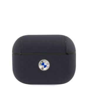 BMW SIG AIRPODS PRO 2 CASE LEATHER NAVY METAL LOGO SILVER